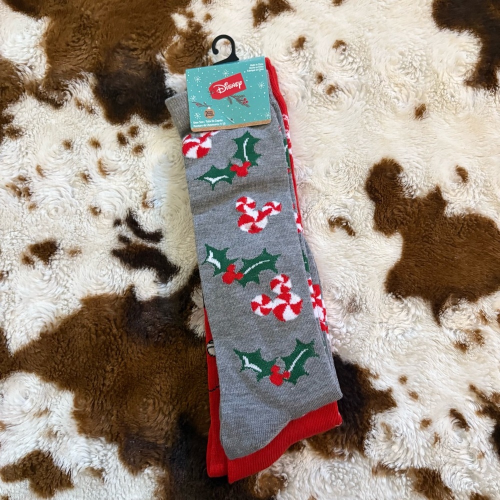 Disney Festive Gray and Red Socks